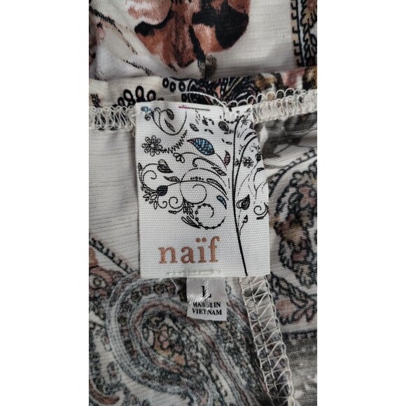 Naif Womens Large Beige Floral Blouse Top Boho Wide Arm Paisley Floral Print - Picture 12 of 13